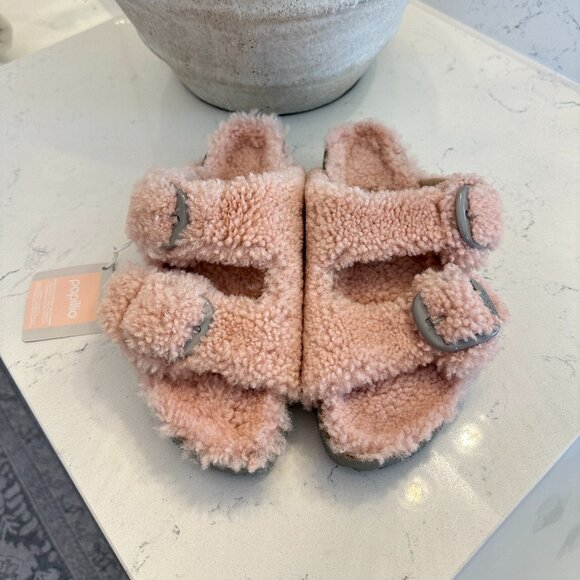 BIRKENSTOCK Arizona Big Buckle Genuine Shearling Slide Sandal in Crystal Rose - Picture 3 of 9